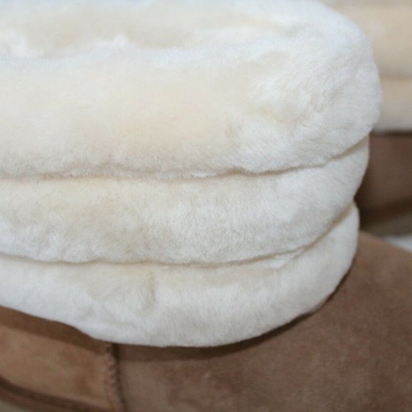 NIB UGG WOMEN'S MINI‎ CUFF FLUFF SUEDE SHEARLING BOOTS CHESTNUT BROWN - Picture 5 of 7